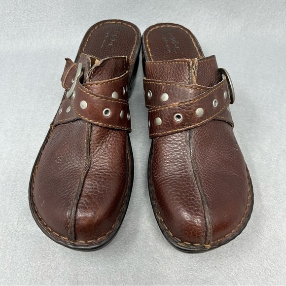 BOC Brown Leather Clogs Mules Euc cute Career Casual 9 stud buckle - Picture 7 of 12